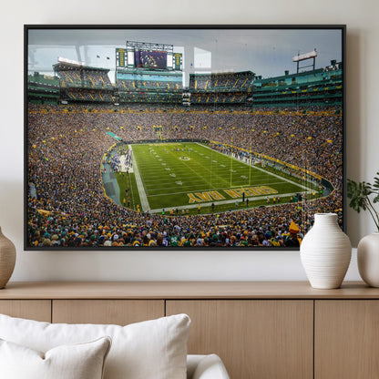 96617112-MGV-FP-36X24-3P_Black-Lambeau Field Wall Art – Green Bay Packers NFL Football Stadium Canvas Print – Game Day Crowd Sports Decor for Man Cave, Bar, or