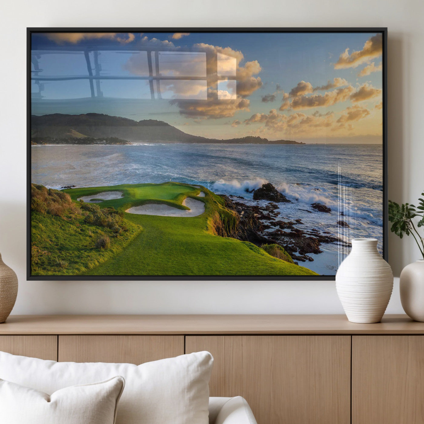 50107048-MGV-FP-36X24-3P_Black-Golf Course Wall Art – Coastal Ocean View Canvas Print, Scenic Fairway Landscape Decor for Office, Man Cave, Bedroom, or Living