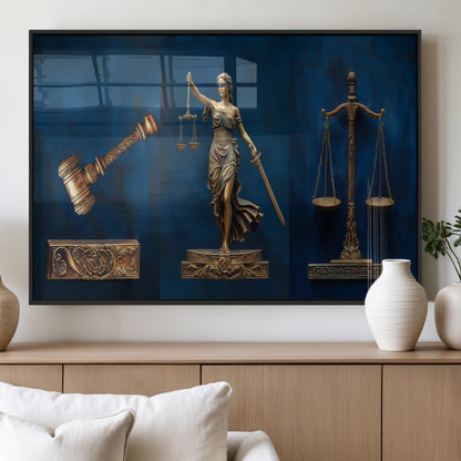 91629053-MGV-FP-36X24-3P_Black-Lady Justice Wall Art – Golden Gavel and Scales Canvas Print, Elegant Legal Office Decor for Lawyers, Judges, Courtroom or Study