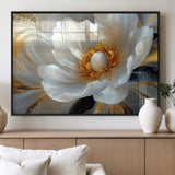 39604126-MGV-FP-36X24-3P_Black-Abstract Flower Wall Art – Elegant White and Gold Bloom Canvas Print, Modern Floral Artwork for Bedroom, Living Room, or Office