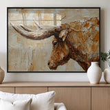 69611428-MGV-FP-36X24-3P_Black-Longhorn Bull Wall Art – Rustic Western Canvas Print, Textured Farmhouse Cattle Painting for Living Room, Office, or Ranch House