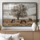 87590224-MGV-FP-36X24-3P_Black-Longhorn Cattle Wall Art – Rustic Western Landscape Canvas Print, Texas Farmhouse Prairie Scene for Living Room, Office, or Ranch