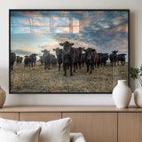 13867292-MGV-FP-36X24-3P_Black-Black Cattle Wall Art – Rustic Ranch Herd Canvas Print, Western Farmhouse Country Landscape Decor for Living Room, Office, or