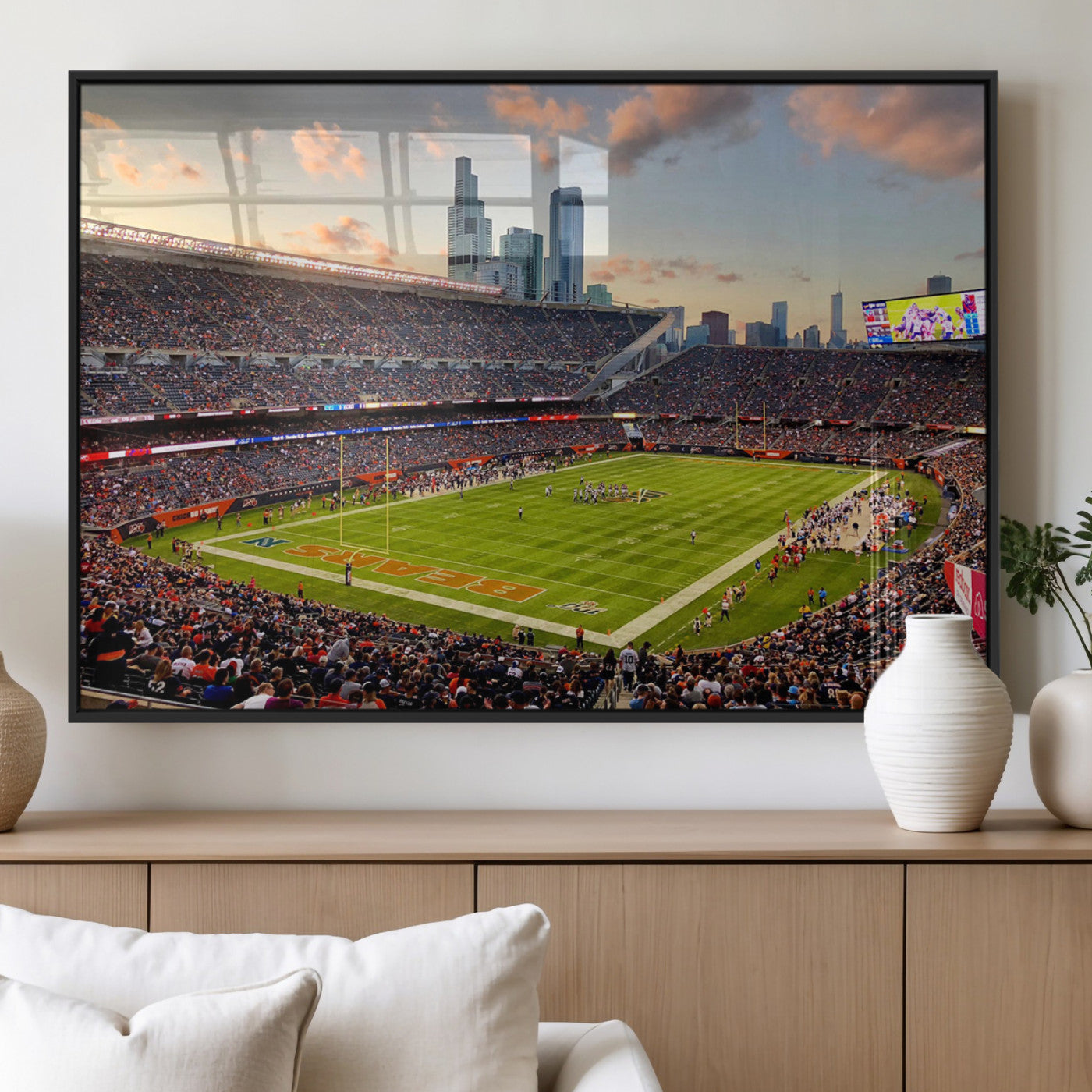 55377093-MGV-FP-36X24-3P_Black-Soldier Field Wall Art – Panoramic Chicago Bears Football Stadium Canvas Print, Game Day Sports Decor for Man Cave, Bar, Office,