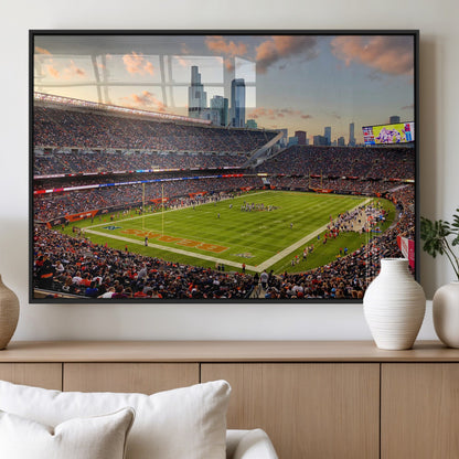 55377093-MGV-FP-36X24-3P_Black-Soldier Field Wall Art – Panoramic Chicago Bears Football Stadium Canvas Print, Game Day Sports Decor for Man Cave, Bar, Office,