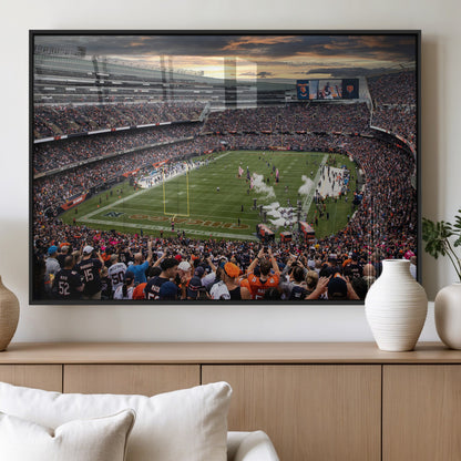 87578930-MGV-FP-36X24-3P_Black-Soldier Field Wall Art – Chicago Bears Football Stadium Sunset Canvas Print, Game Day Sports Decor for Man Cave, Bar, Office, or