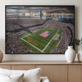 98106777-MGV-FP-36X24-3P_Black-Soldier Field Wall Art – Chicago Bears Stadium Canvas Print with American Flag, Game Day Football Decor for Man Cave, Bar, or