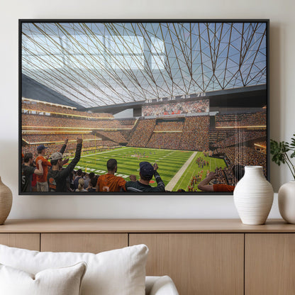 81960112-MGV-FP-36X24-3P_Black-Futuristic Football Stadium Wall Art – Modern Dome Arena Canvas Print, Chicago Bears Concept Design Sports Decor for Man Cave or