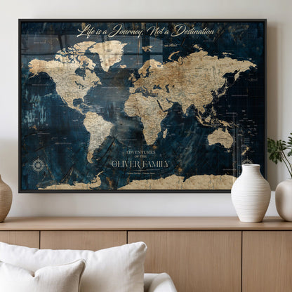 36970886-MGV-FP-36X24-3P_Black-Life is a Journey Not a Destination World Map Rustic Navy Beige Vintage Travel Wall Art Adventure Quote Canvas Print for Home