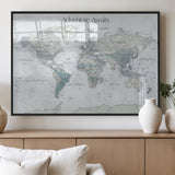 TEST111-MGV-FP-36X24-3P_Black-Personalized Adventure Awaits Push Pin World Map – Custom Framed Travel Tracker Canvas Wall Art for Home, Office