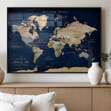 43160428-MGV-FP-36X24-3P_Black-Adventure Awaits Navy Blue World Map – Vibrant Travel Canvas Wall Art, Antique Atlas Print, Wanderlust Decor for Home Office