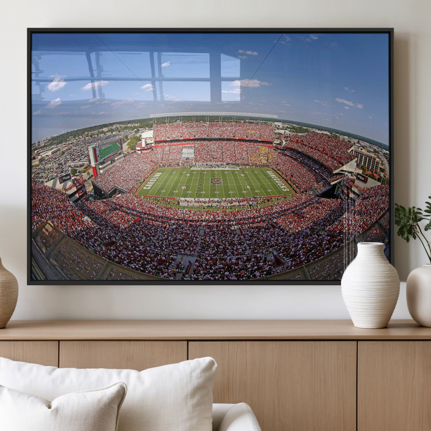 29492070-MGV-FP-36X24-3P_Black-Stadium Wall Art – Panoramic College Football Canvas Print, Game Day Crowd and Field Scene, Sports Photography Decor for Office,