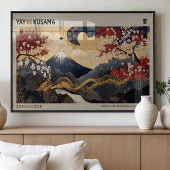 66892669-MGV-FP-36X24-3P_Black-Japanese Landscape Wall Art – Mount Fuji Canvas Print with Cherry Blossoms and Golden Waves, Traditional Asian Inspired Artwork
