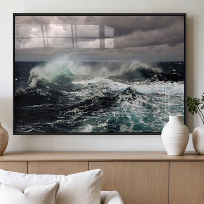 38622353-MGV-FP-60X30-3P_Black-Stormy Ocean Waves Canvas Wall Art – Framed Turbulent Sea Print, Large Nature Canvas for Coastal, Living Room, or Office Spaces