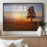 57919623-MGV-FP-36X24-3P_Black-Sunrise Landscape Wall Art – Golden Morning Canvas Print with Tree, Misty Hills and Open Field, Peaceful Nature Photography for