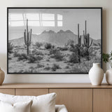 97436PHN-MGV-FP-36X24-3P_Black-Desert Landscape Wall Art – Black and White Cactus and Mountain Canvas Print, Southwestern Nature Photography for Living Room,