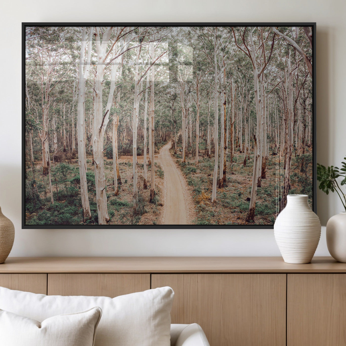 24760563-MGV-FP-36X24-3P_Black-Forest Wall Art – Tranquil Woodland Path Canvas Print, Scenic Nature Photography Decor for Bedroom, Living Room, Office, Cabin or