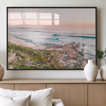 27332135-MGV-FP-36X24-3P_Black-Coastal Sunset Wall Art – Ocean Waves and Rocky Shore Canvas Print, Scenic Seaside Photography Decor for Bedroom, Living Room,
