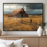 16480179-MGV-FP-36X24-3P_Black-Farmhouse Wall Art – Rustic Barn and Golden Field Canvas Print, Country Landscape Photography Decor for Bedroom, Living Room,