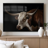 27414857-MGV-FP-60X30-3P_Black-Texas Longhorn Bull Canvas Wall Art – Rustic Western Farmhouse Decor, Brown & White Cow Portrait, Animal Print for Ranch Home