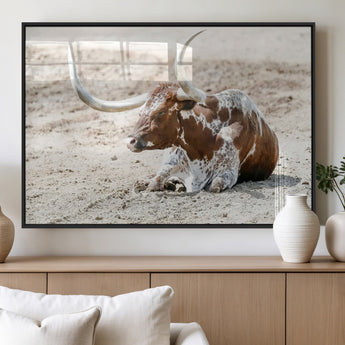89096667-MGV-FP-36X24-3P_Black-Texas Longhorn Wall Art – Rustic Western Canvas Print, Cattle Photography Decor for Ranch House, Living Room, Office, Man Cave
