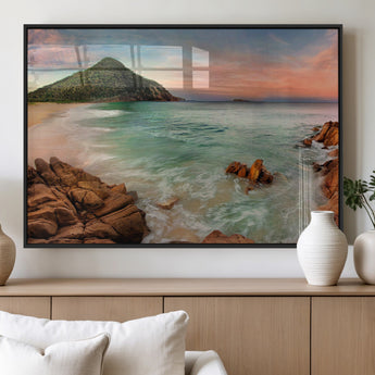 53831025-MGV-FP-36X24-3P_Black-Coastal Landscape Wall Art – Tropical Beach Ocean Canvas Print, Sunset Mountain View Photography Decor for Living Room, Bedroom,