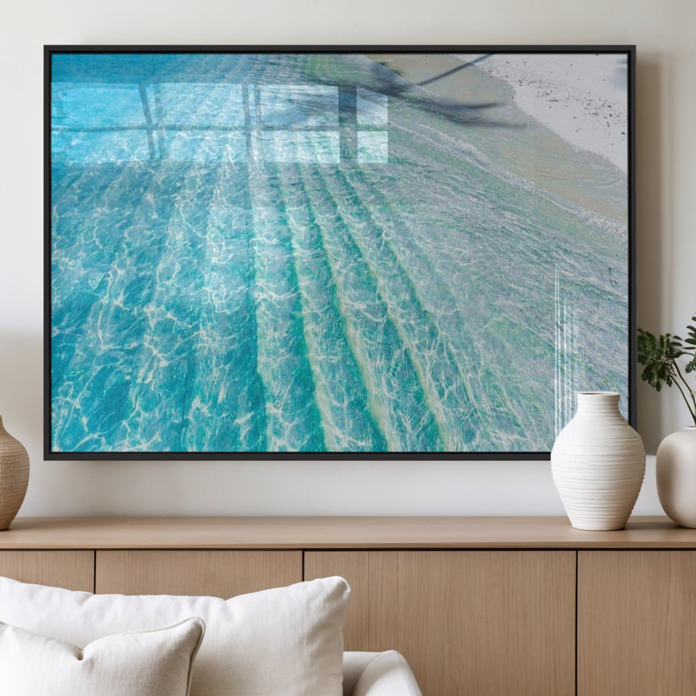 17528159-MGV-FP-36X24-3P_Black-Tropical Ocean Wall Art – Turquoise Water Canvas Print, Crystal Clear Beach Waves Photography Coastal Decor for Living Room,