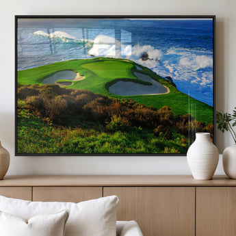 34181847-MGV-FP-36X24-3P_Black-Coastal Golf Course Wall Art – Panoramic Ocean Fairway Canvas Print, Scenic Sports Photography Decor for Office, Man Cave, Living