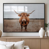 16316734-MGV-FP-60X30-3P_Black-Texas Longhorn Wall Art – Rustic Bull Portrait Canvas Print, Western Farmhouse Animal Photography Decor for Living Room, Office,