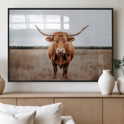 16316734-MGV-FP-60X30-3P_Black-Texas Longhorn Wall Art – Rustic Bull Portrait Canvas Print, Western Farmhouse Animal Photography Decor for Living Room, Office,