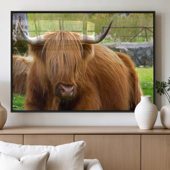 68411138-MGV-FP-36X24-3P_Black-Farmhouse Wall Art – Highland Cow Canvas Print, Rustic Country Cattle Photography Decor for Bedroom, Living Room, Office, Ranch,