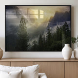 38316884-MGV-FP-36X24-3P_Black-Landscape Wall Art – Misty Mountain Valley Canvas Print, Scenic Pine Forest and Sunrise Photography Decor for Bedroom, Living