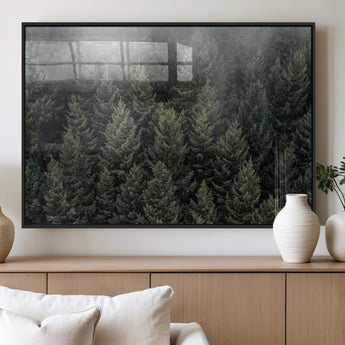 84059409-MGV-FP-36X24-3P_Black-Forest Wall Art – Misty Evergreen Trees Canvas Print, Tranquil Nature Photography Decor for Bedroom, Living Room, Office, Cabin or
