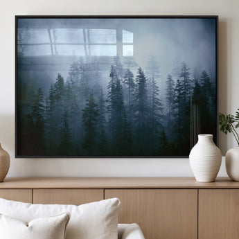 93439624-MGV-FP-36X24-3P_Black-Forest Wall Art – Misty Pine Trees Canvas Print, Moody Nature Photography Decor for Bedroom, Living Room, Office, Cabin, Lodge or