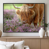 64069351-MGV-FP-36X24-3P_Black-Farmhouse Wall Art – Highland Cow in Wildflowers Canvas Print, Rustic Country Cattle Photography Decor for Bedroom, Living Room,