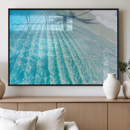 46233906-MGV-FP-36X24-3P_Black-Coastal Wall Art – Turquoise Ocean Waves and White Sand Canvas Print, Tropical Beach Photography Decor for Bedroom, Living Room,