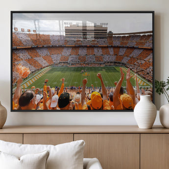 76011417-MGV-FP-36X24-3P_Black-Neyland Stadium Wall Art – Panoramic Tennessee Volunteers Checkerboard Crowd Canvas Print, Day Game Football Celebration Sports