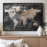 55548943-MGV-FP-36X24-3P_Black-Personalized World Map Wall Art – Rustic Wood Texture Adventure Travel Map with Custom Couple Names, Vintage Dark Wall Decor for