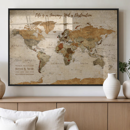 75179116-MGV-FP-36X24-3P_Black-Personalized World Map Wall Art – Rustic Vintage Travel Map with Custom Names, Inspirational Adventure Décor for Couples, Families