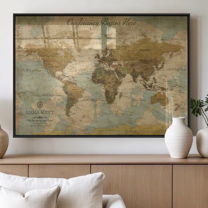54795344-MGV-FP-36X24-3P_Black-Personalized World Map Wall Art – Vintage Adventure Travel Map with Custom Names, Rustic Wall Décor for Couples, Families