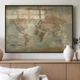 62500285-MGV-FP-36X24-3P_Black-Personalized World Map Wall Art – Rustic Watercolor Adventure Awaits Travel Map with Custom Couple Names, Vintage Wall Decor for