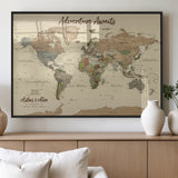 53442996-MGV-FP-36X24-3P_Black-Personalized World Map Wall Art – Adventure Awaits Vintage Travel Map with Custom Couple Names, Rustic Wall Decor for Home,