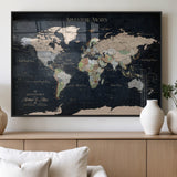 15547583-MGV-FP-36X24-3P_Black-Personalized World Map Wall Art – Rustic Navy Adventure Awaits Travel Map with Custom Couple Names, Vintage Wall Decor for Home or