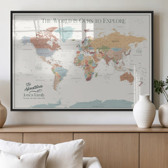 69180591-MGV-FP-36X24-3P_Black-Personalized World Map Wall Art – Rustic Vintage Adventure Travel Map with Custom Family Names, Unique Wall Decor for Couples,