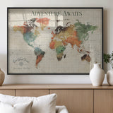 24737989-MGV-FP-36X24-3P_Black-Personalized World Map Wall Art – Colorful Vintage Adventure Travel Map with Custom Names, Unique Wall Decor for Couples,