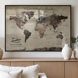 78610079-MGV-FP-36X24-3P_Black-Personalized World Map Wall Art – Vintage Rustic Travel Map with Custom Family Name, Adventure Wall Decor for Home, Family Gift or