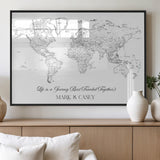 43438578-MGV-FP-36X24-3P_Black-Personalized World Map Wall Art – Black and White Minimal Travel Map with Custom Names, Elegant Wall Decor for Couples, Wedding or