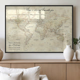 57950315-MGV-FP-36X24-3P_Black-Personalized World Map Wall Art – Vintage Beige Travel Map with Custom Names, Romantic Anniversary Gift for Couples, Adventure