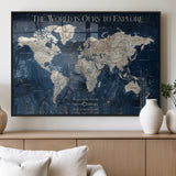 16933330-MGV-FP-36X24-3P_Black-Personalized World Map Wall Art – Navy Blue Vintage Travel Map with Custom Names, Anniversary Gift for Couples Romantic Adventure
