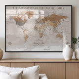 34289723-MGV-FP-36X24-3P_Black-Personalized World Map Wall Art – Elegant Beige and Brown Adventure Map Canvas Print for Family Home, Living Room, Study or Office